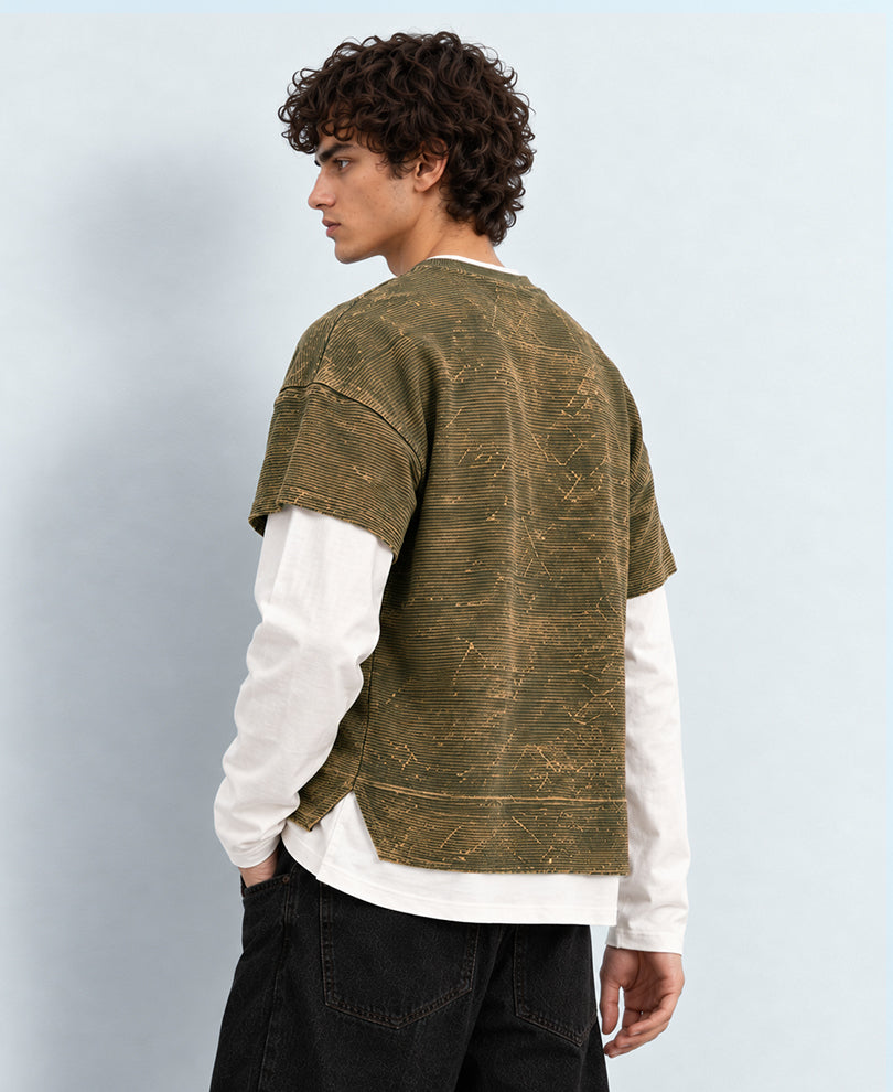 Dark Beige Grungy Double Layered T-Shirt