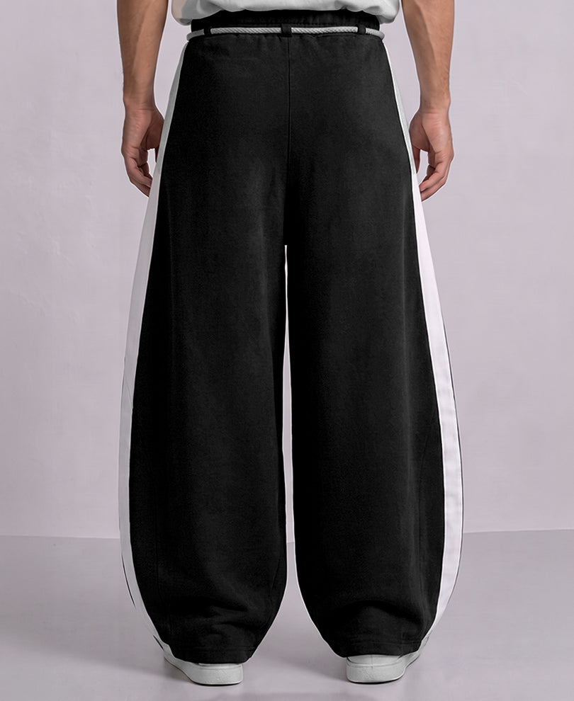 Black Panelled Barrel Fit Trackpant