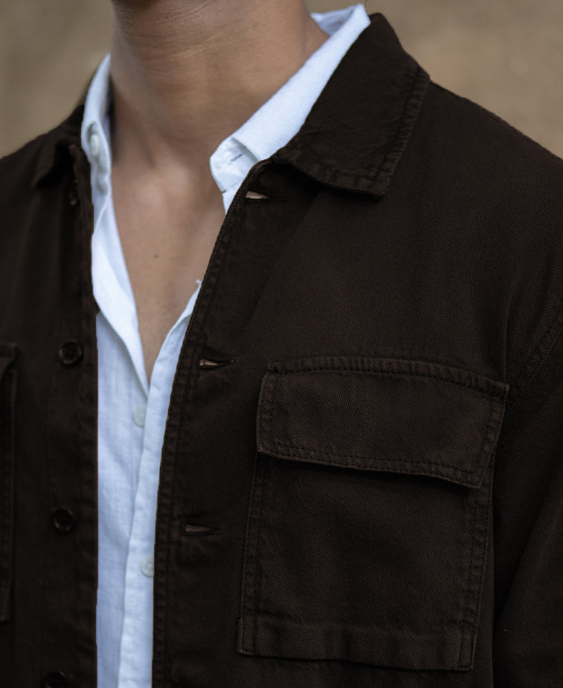 Dark Brown Double Pockets Denim Overshirt.
