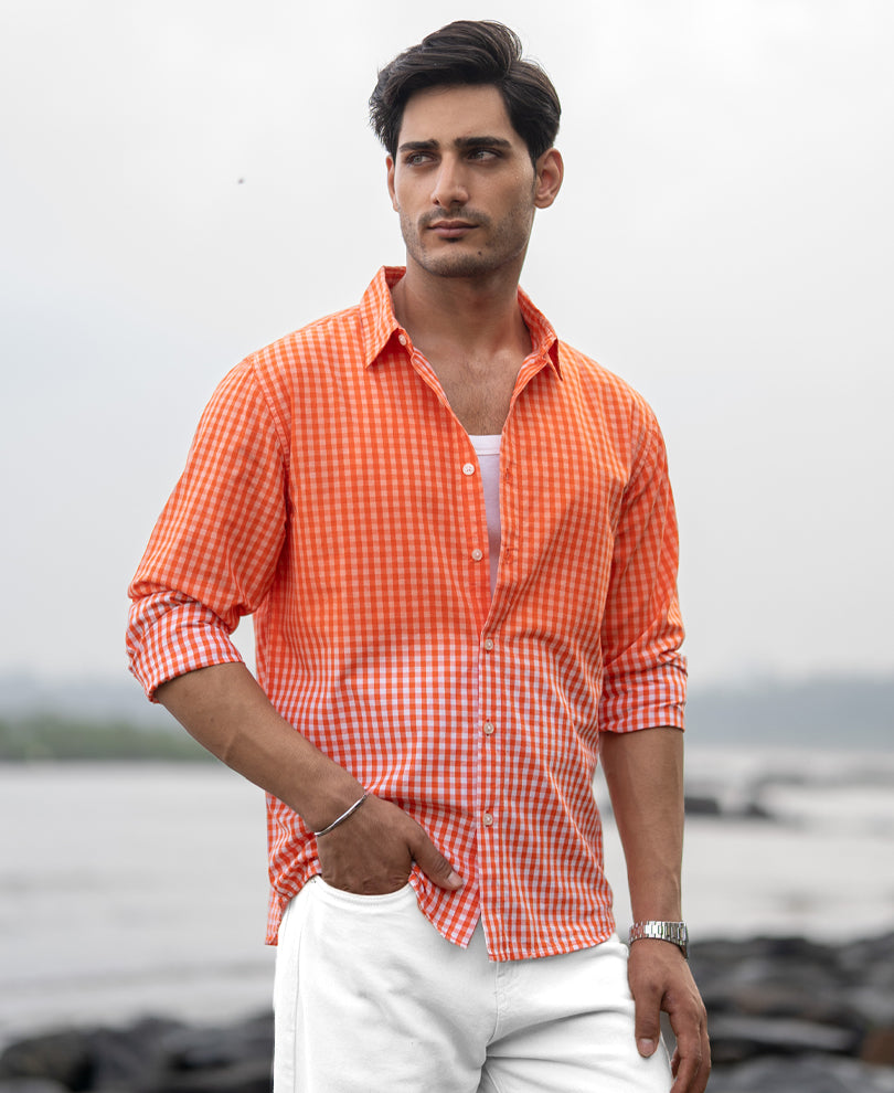 Orange Spray Checks Shirt.