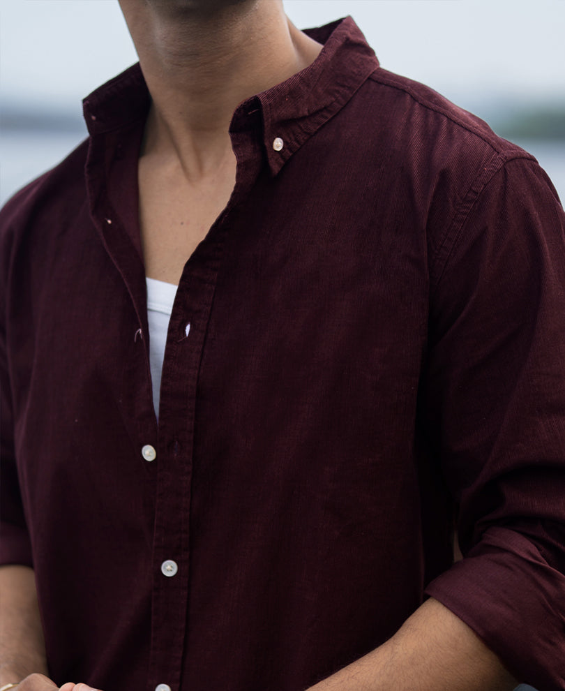 Wine Corduroy Buttondown Shirt.