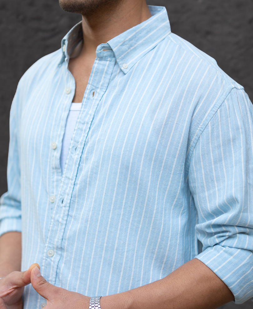 Light Blue Linen Stripe Shirt.
