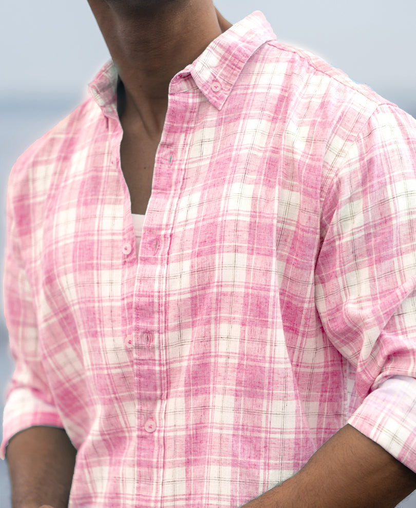 Pink Light Weight Ombre Checks Shirt.