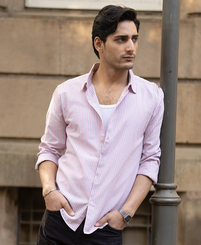 Light Pink Cotton Oxford Stripe Shirt.
