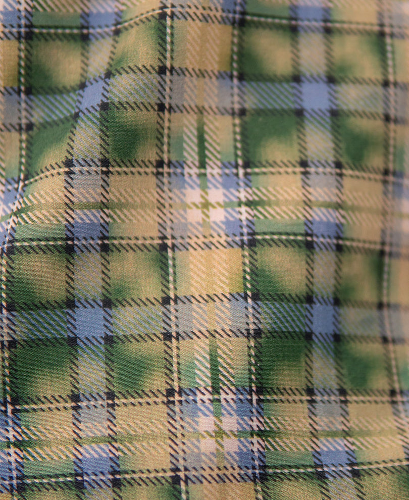Green Printed Washed Checks Shirt 100% Cotton