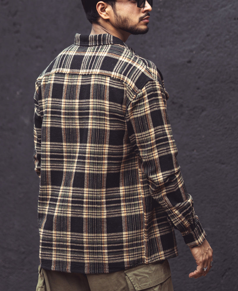 Multicolor Checks Double Pockets Oversize Drop Shoulder Shirt.
