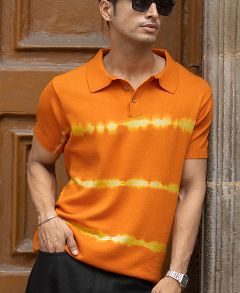Mustard Tie-Dye Knitted T-Shirt.