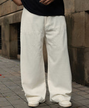 Cream Linen Blend Barrel Fit Pants
