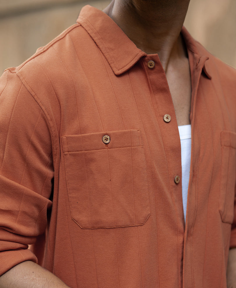 Russet Brown Structure Knit Shirt.