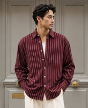 Wine Structured Stripe Overshirt