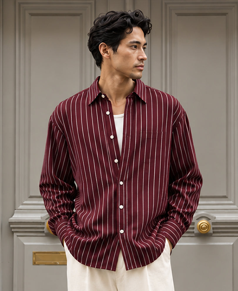 Wine Structured Stripe Overshirt