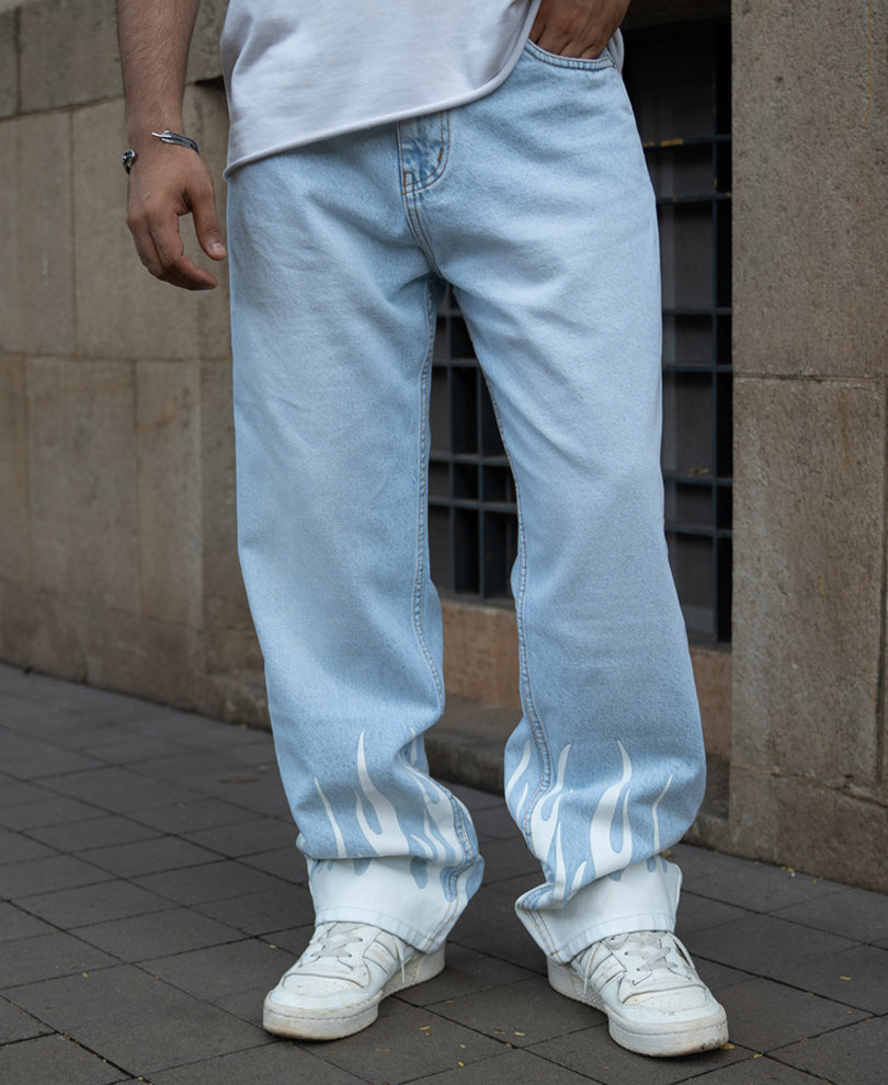 Blue Flame Print Jeans