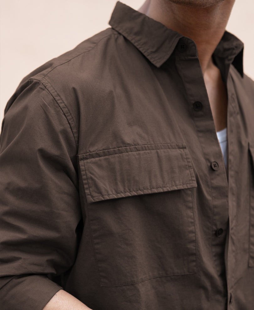 Dark Brown Double Pocket Lightweight Shirt.
