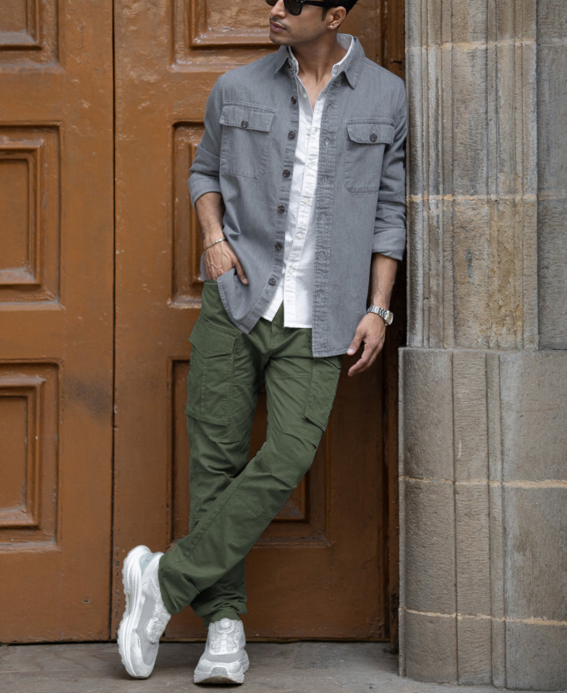 Mid Grey Washed Denim Shirt.
