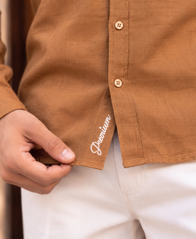 Tan 100% Linen Shirt