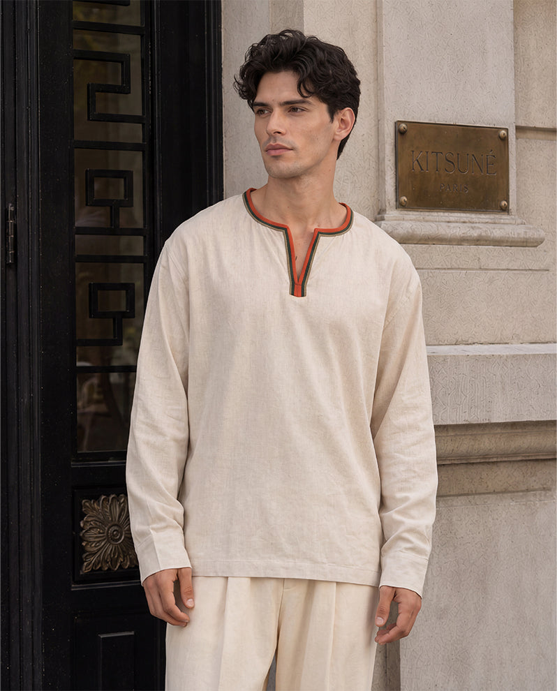 Natural Linen Blend Kurta Shirt