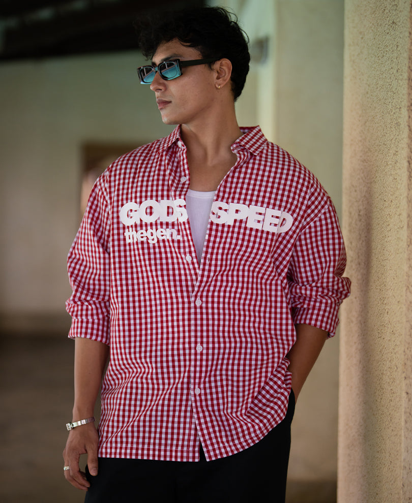 Red Printed Microchecks Shirt