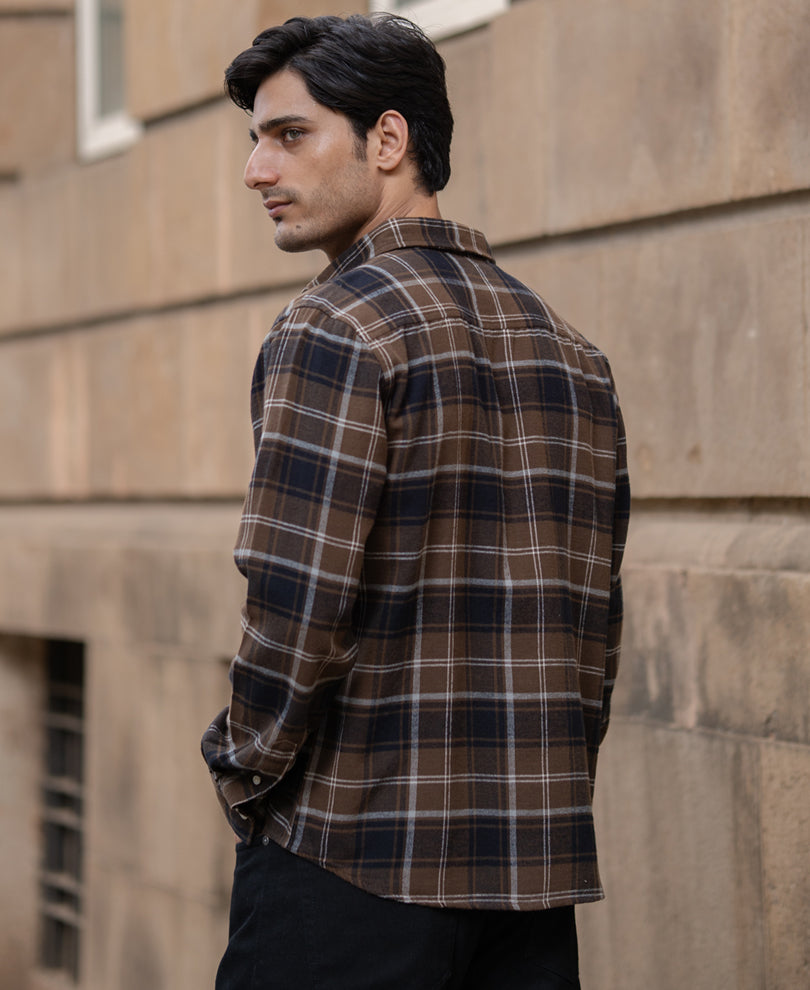 Brown Structured Checks Shirt.