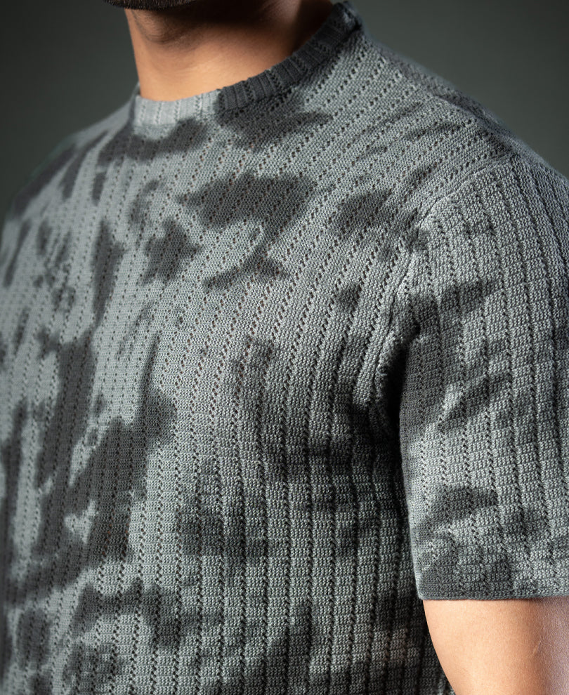 Grey Tie Dye Knit T-Shirt.