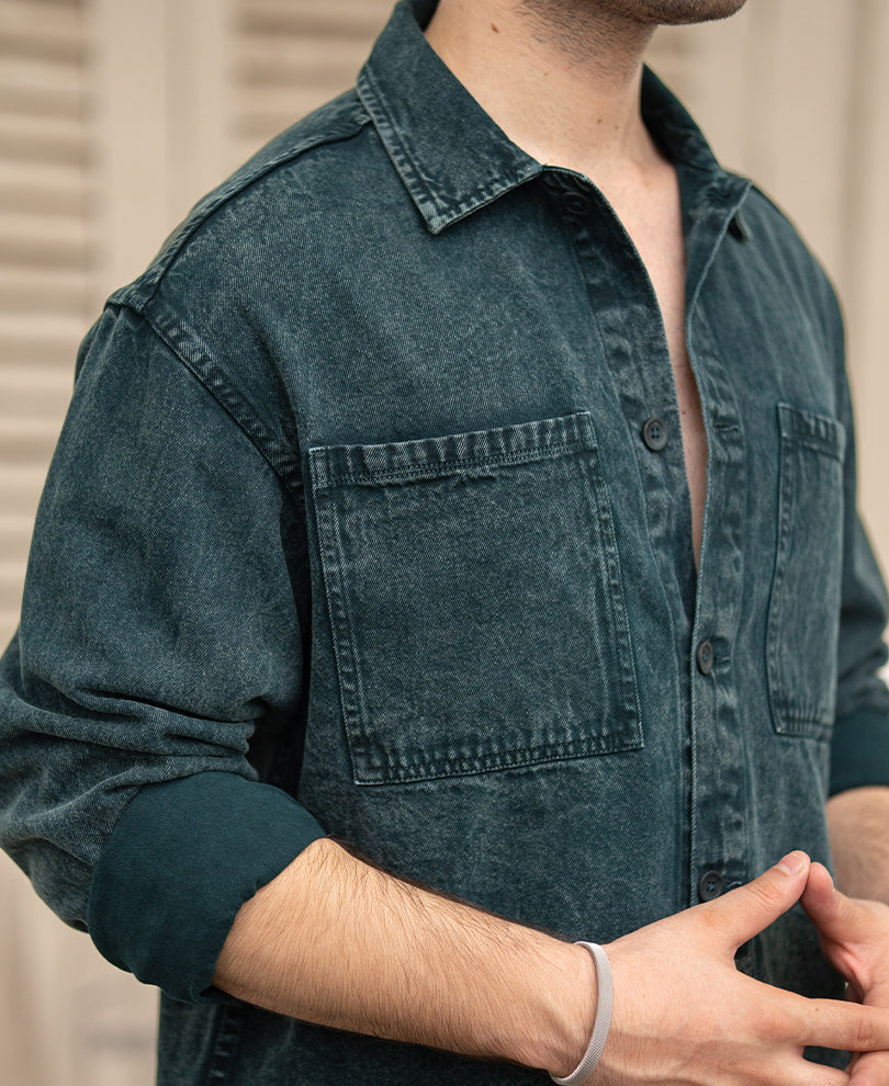 Dark Green Washed Structured Cord Set 100% Cotton