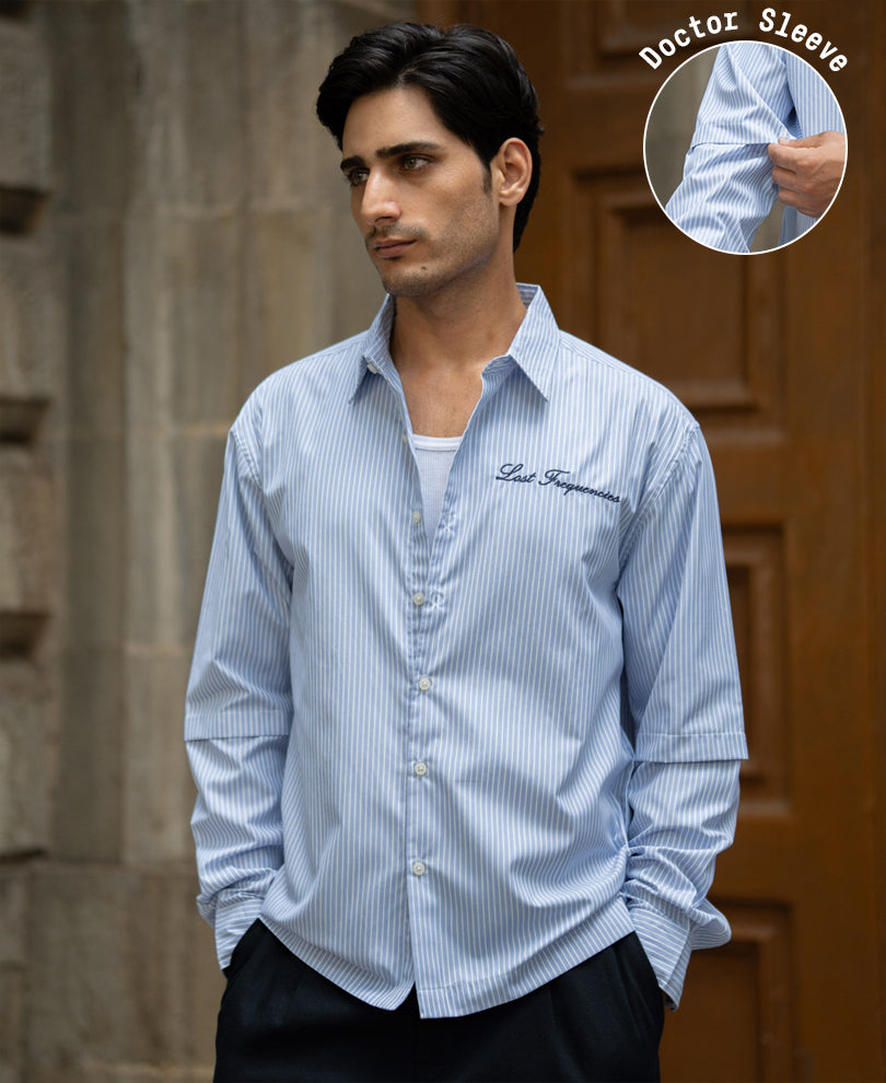 Blue Striped Doctor Sleeves Shirt