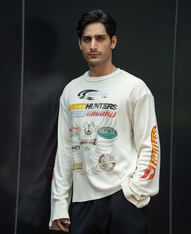Cream Boxy Racing T-Shirt