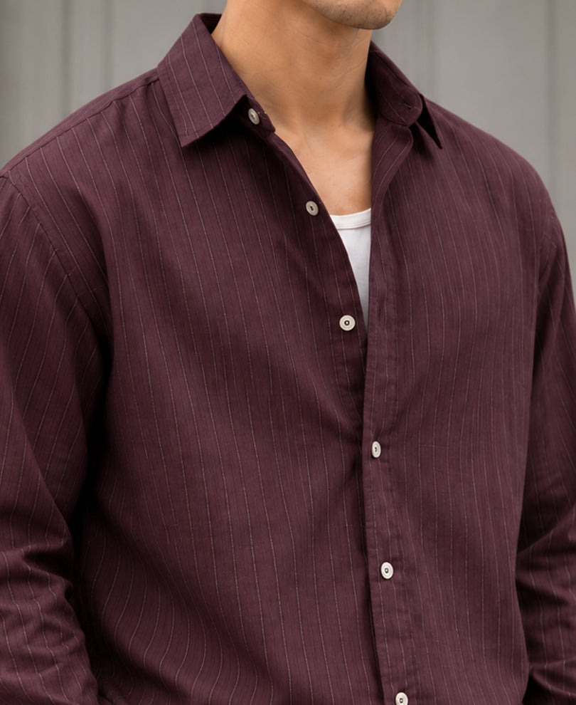 Dark Brown Cotton Oxford Stripe Shirt