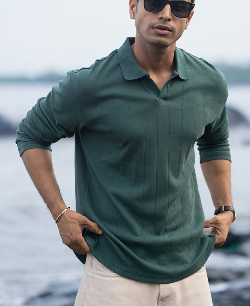 Green Regular Fit Full Sleeves T-Shirt.
