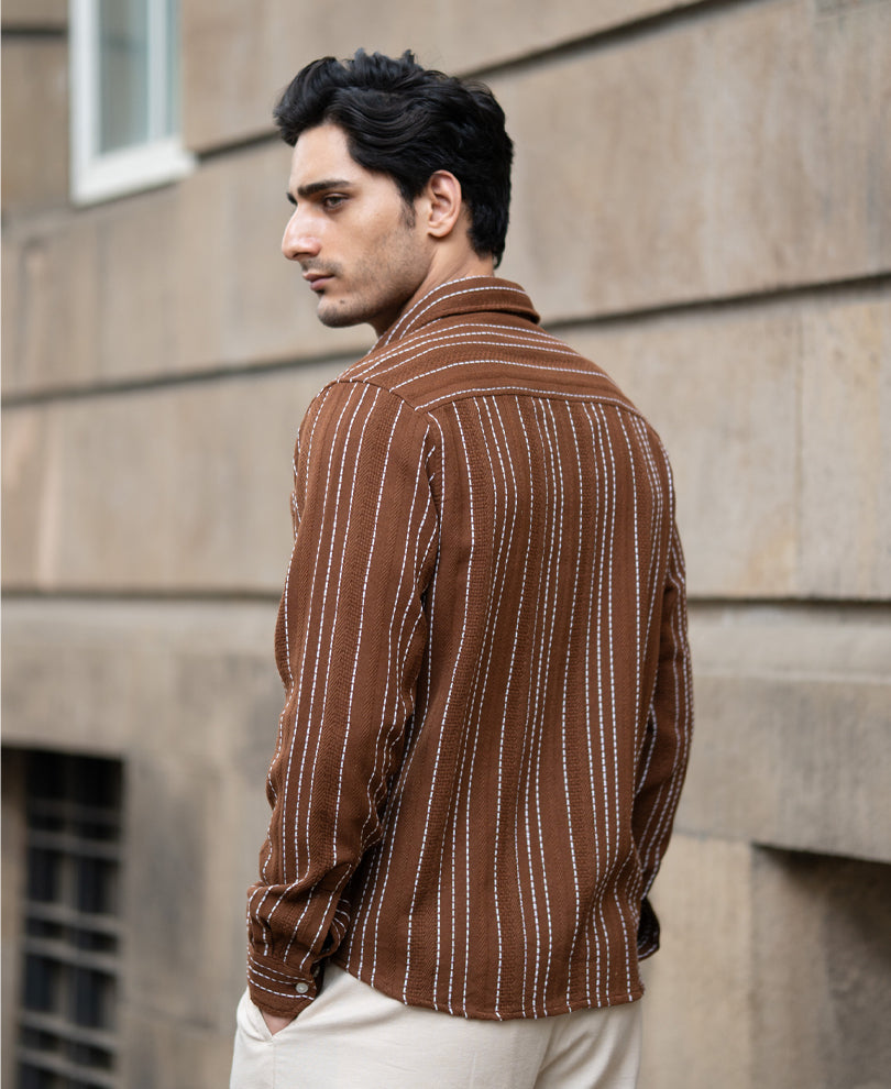 Brown Structure Stripe Shirt.