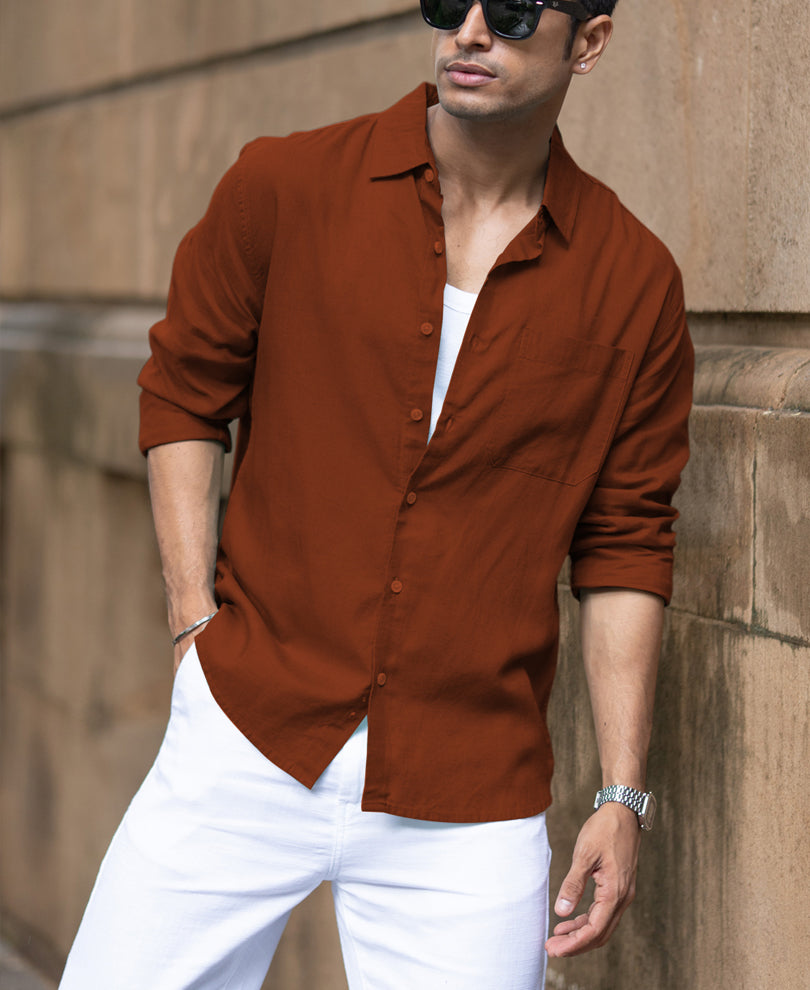 Bombay Brown Linen Blend Shirt.