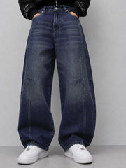 Blue Panelled Barrel Fit Jeans