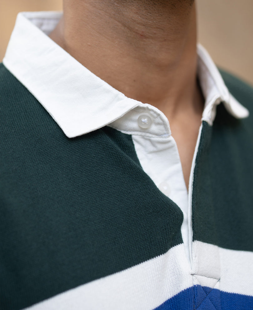 Olive And White Stripe Polo T-Shirt.