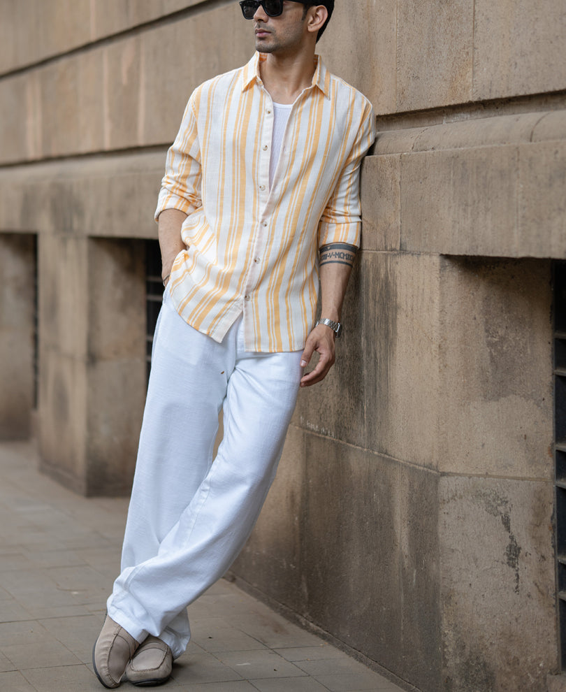 Yellow Linen Lightweight Stripe Shirt.