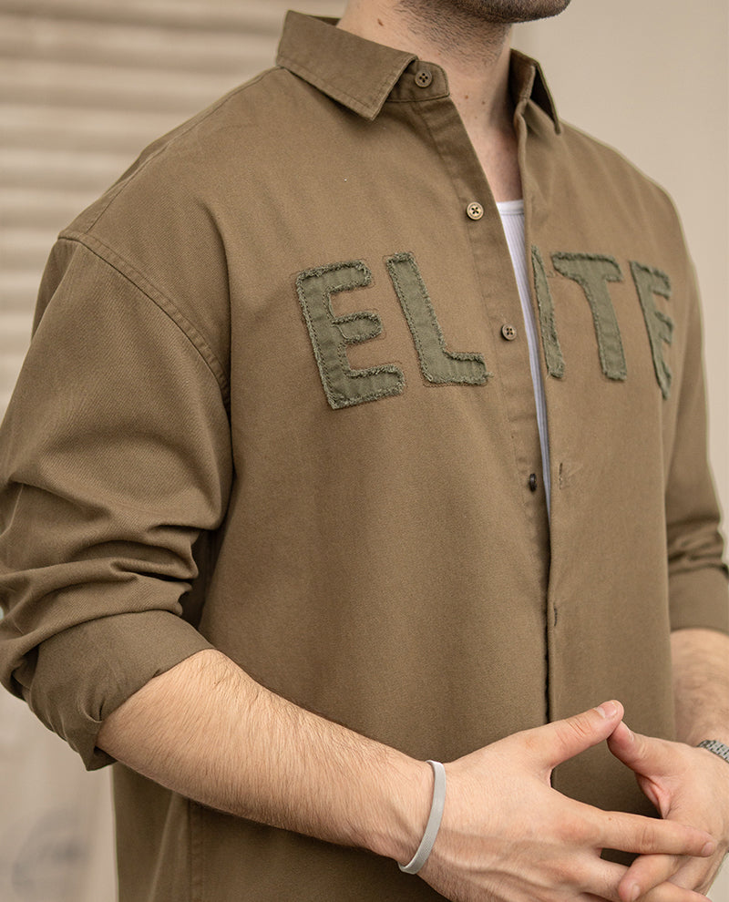 Brown Applique Embroidery Shirt 100% Cotton