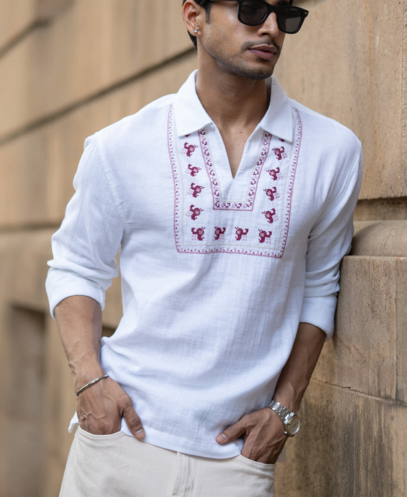 White Embroidered Kurta Shirt.