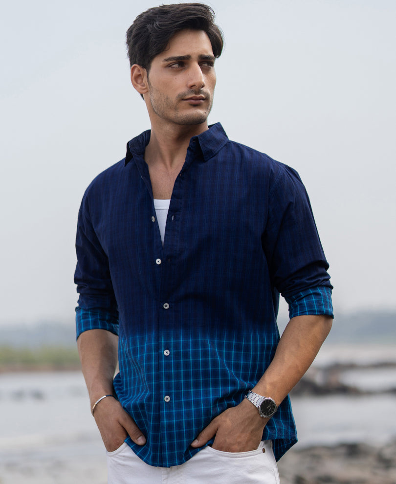 Blue Ombre Checks Shirt.