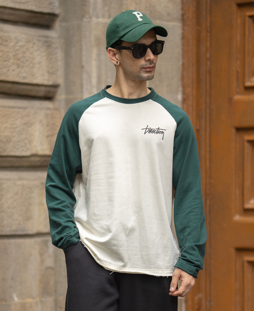 Off White & Teal Wraglan T-Shirt 100% Cotton