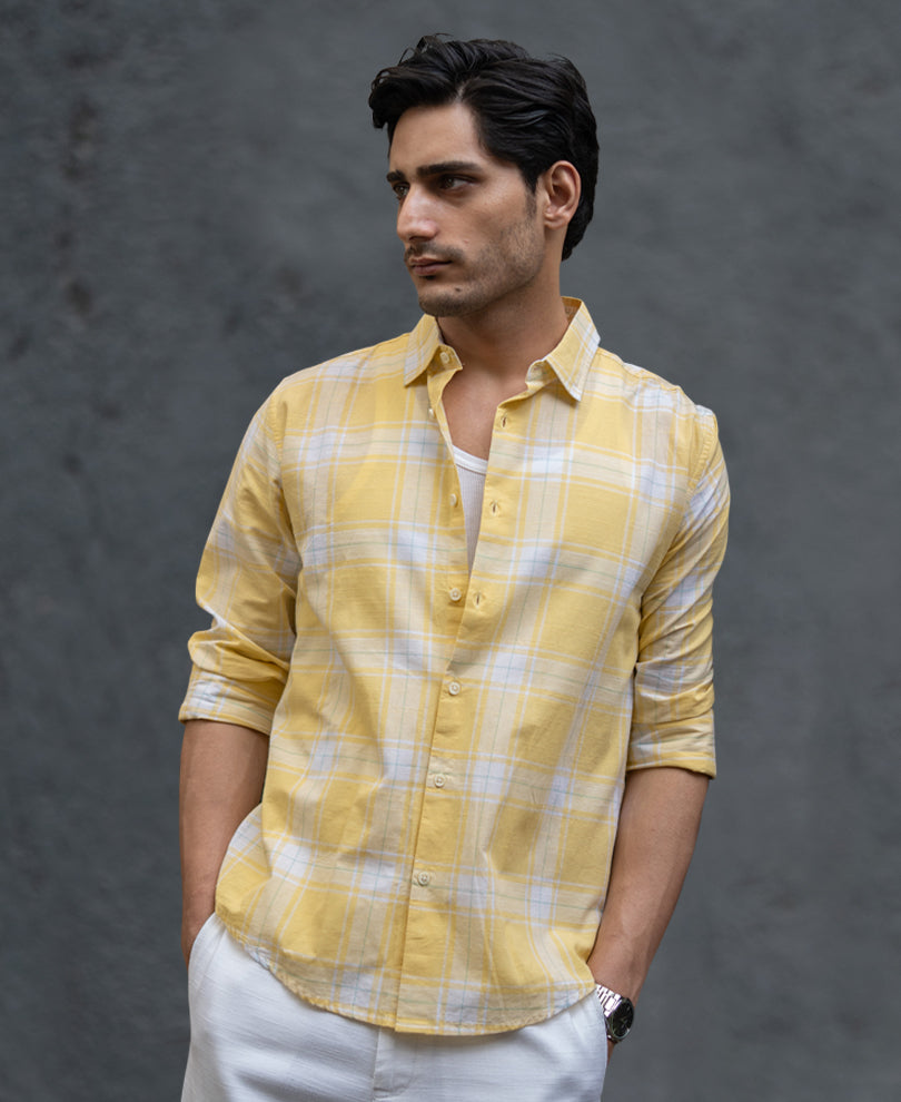 Yellow Lightweight Cotton Checks Shirt.