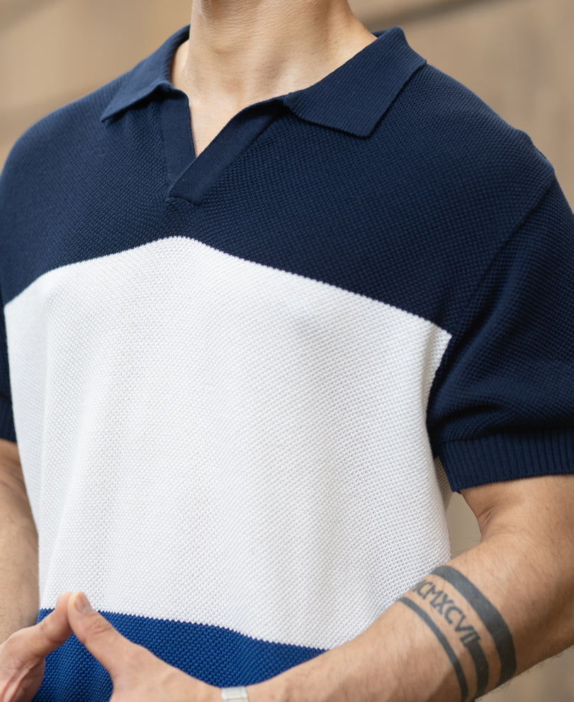Blue Stripe Knit T-Shirt.