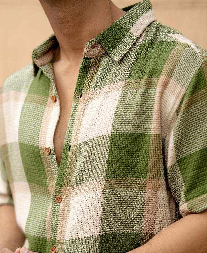 Green Structured Checks Shirt.