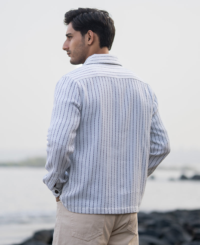 White Structure Stripe Overshirt.