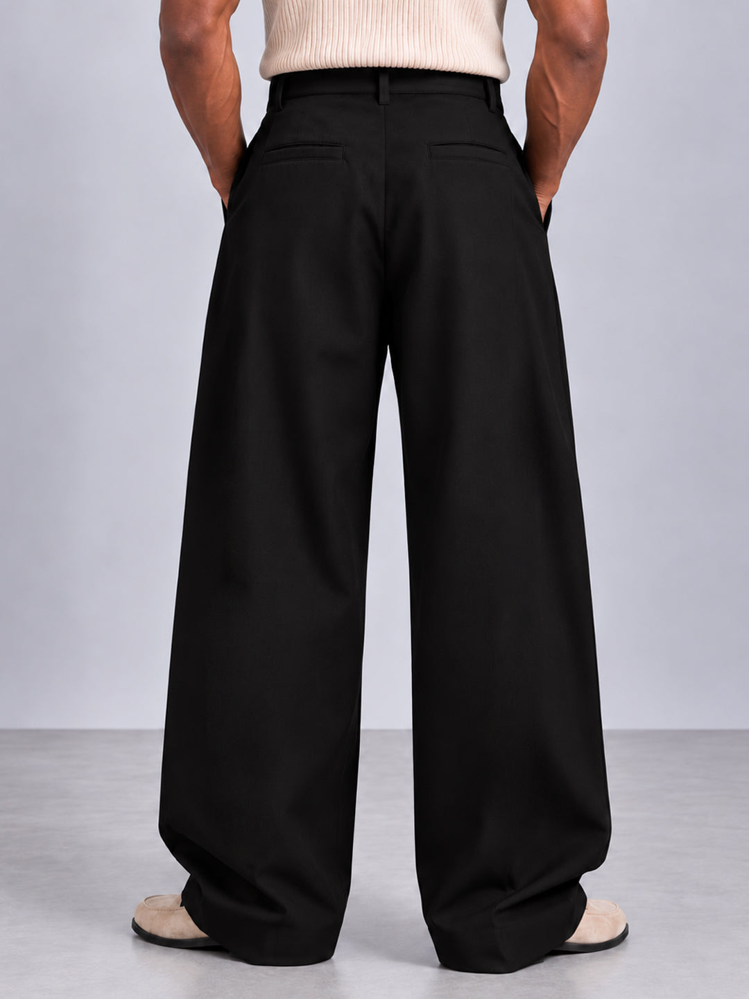 Black Cross Pleat Baggy Trouser