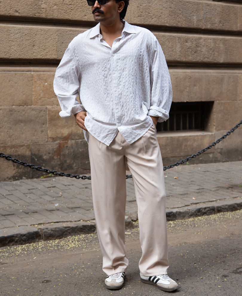 Cream Baggy Fit Korean Pants.