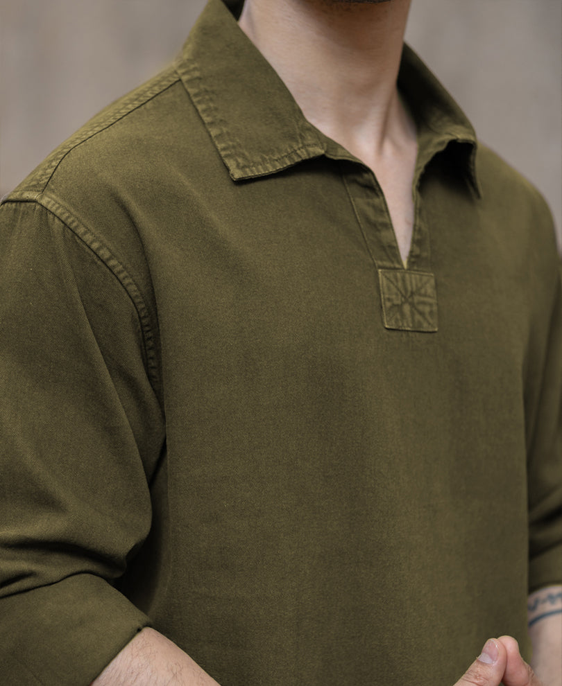 Olive Overdyed Kurta Shirt.