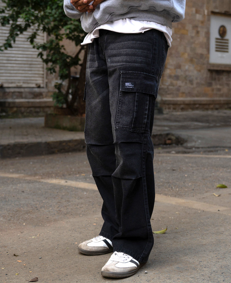 Black Washed Cargo Jeans.
