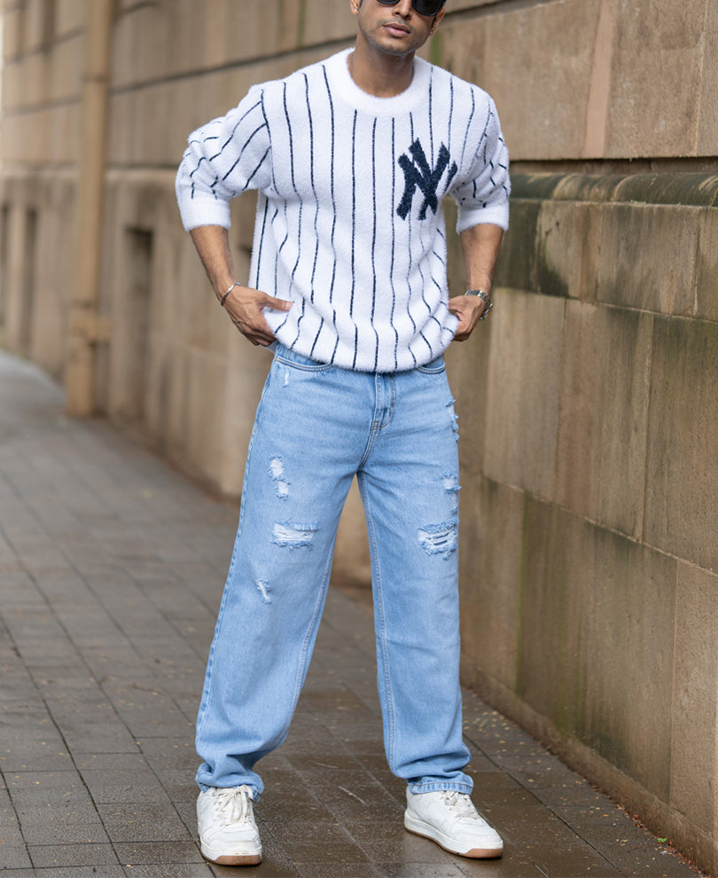 White Striped Fuzzy T-Shirt.