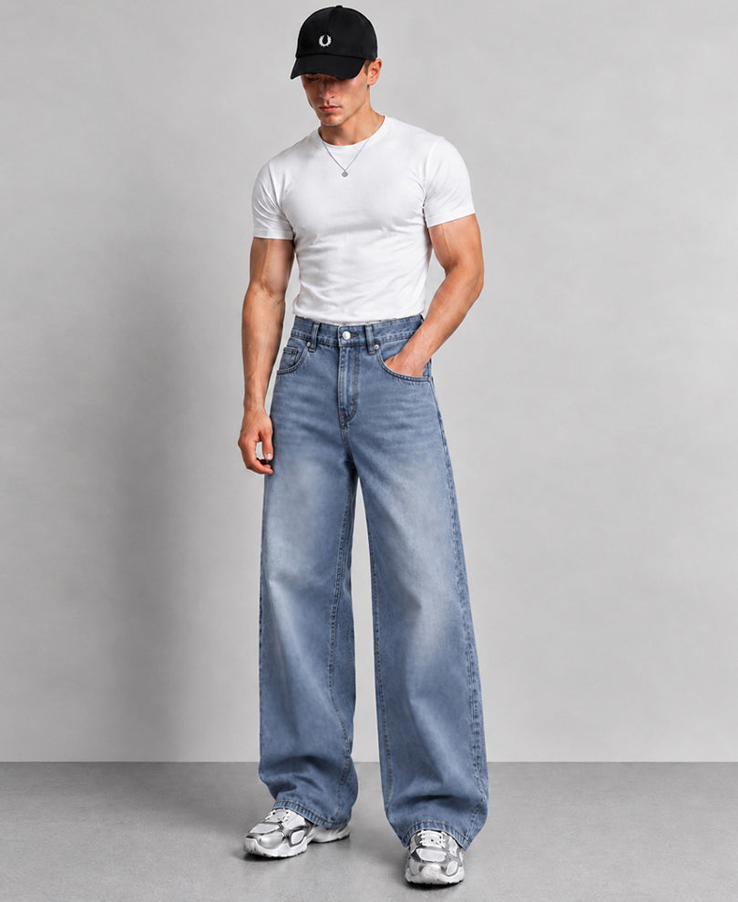 Light Blue Washed Baggy Fit Jeans