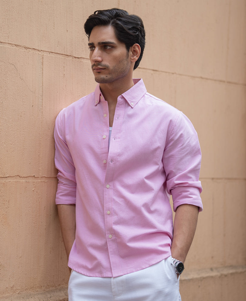 Pink Cotton Oxford Shirt.