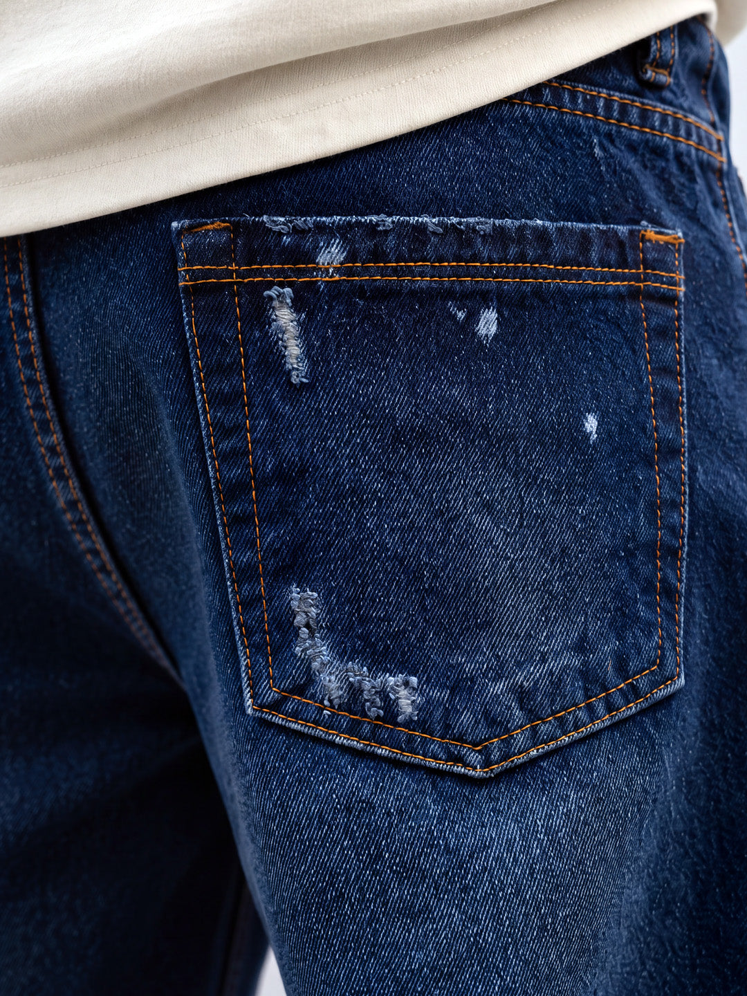 Dark Blue Distressed Baggy Fit Jeans