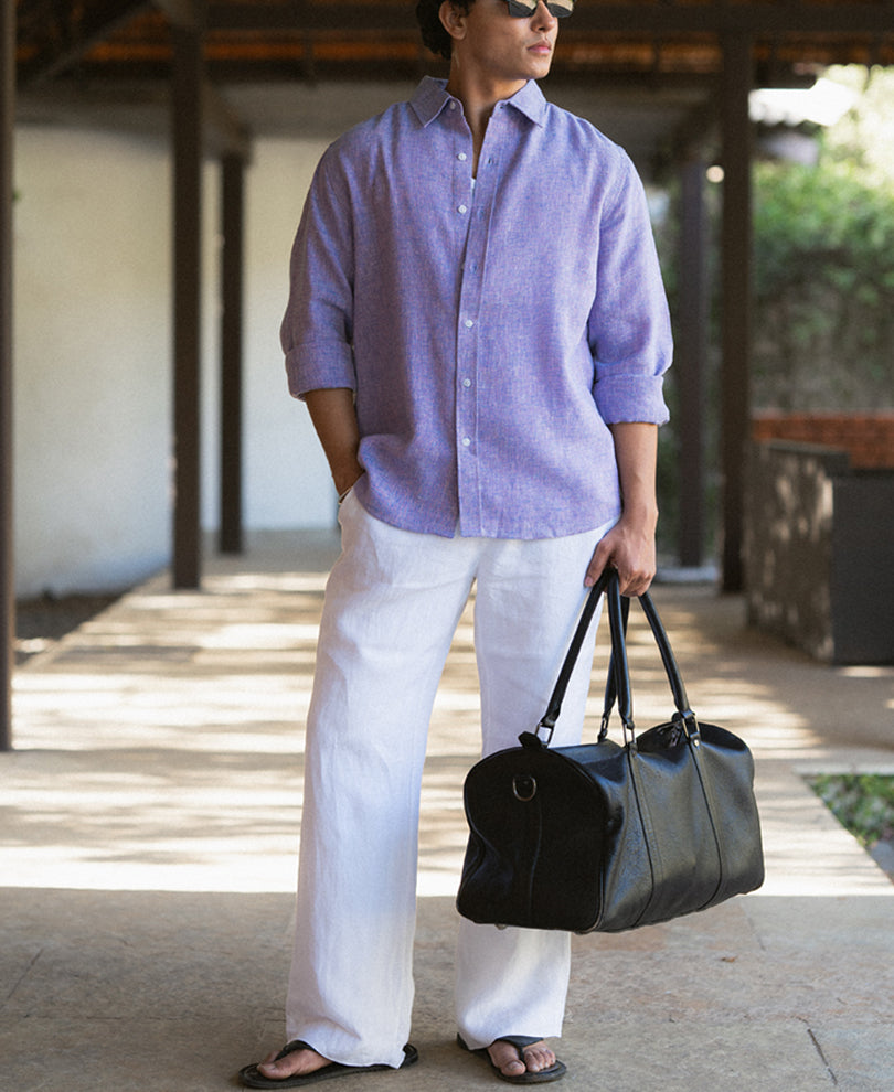 Lavender Linen Blend Structured Shirt